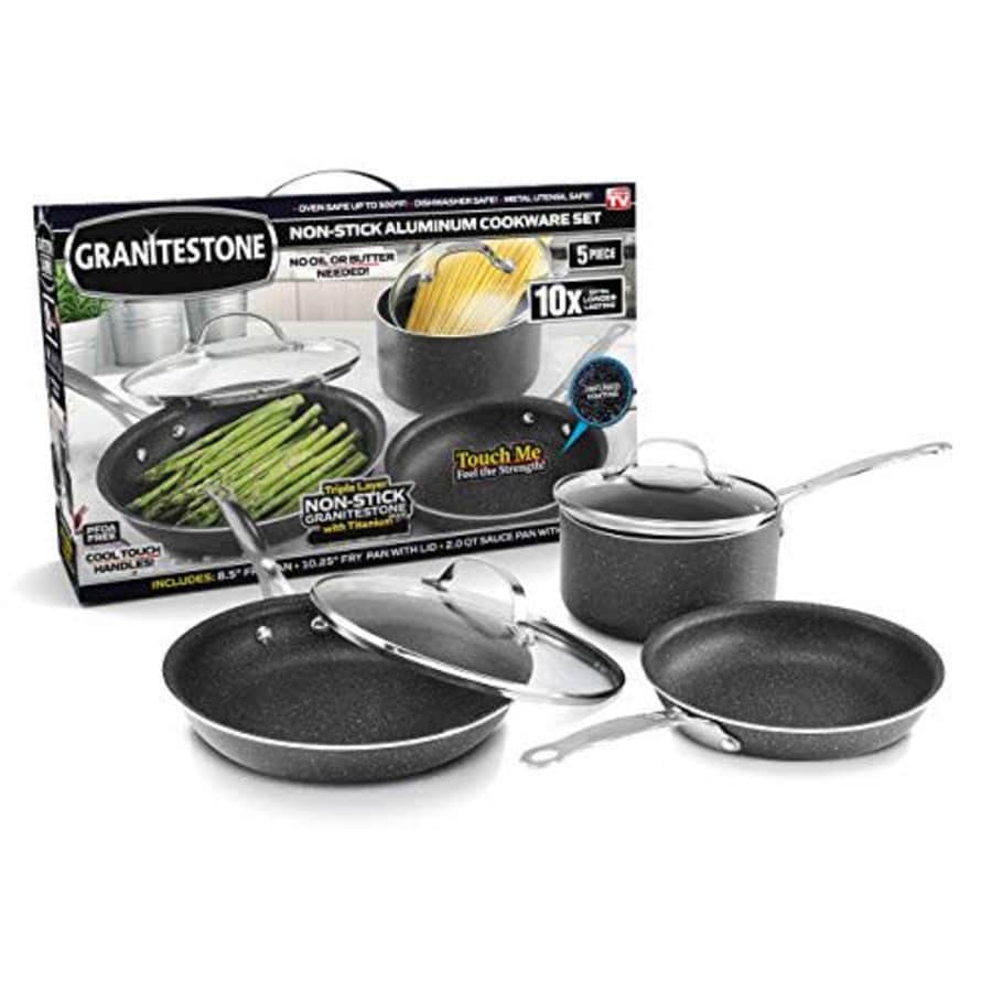 GRANITESTONE 5-Piece Nonstick Cookware Set, Scratch-Resistant Pots and Pans, Granite-coated for $43