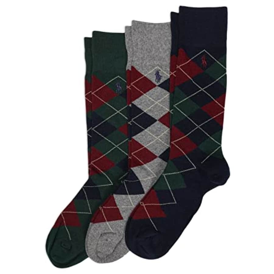 POLO RALPH LAUREN Men's Argyle Dress Crew Socks 3 Pair Pack - Soft and Lightweight Cotton Comfort, for $24