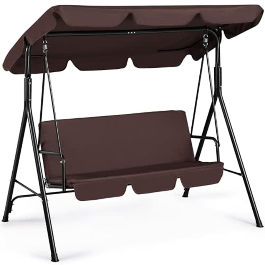Yaheetech 3-Person Outdoor Patio Swing Chair, Canopy Swing w/Removable Cushion, Convertible Canopy for $94