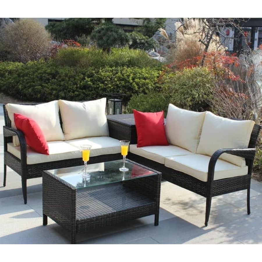 All-Weather 4-Piece Rattan Patio Furniture Set w/ Deck Box for $320