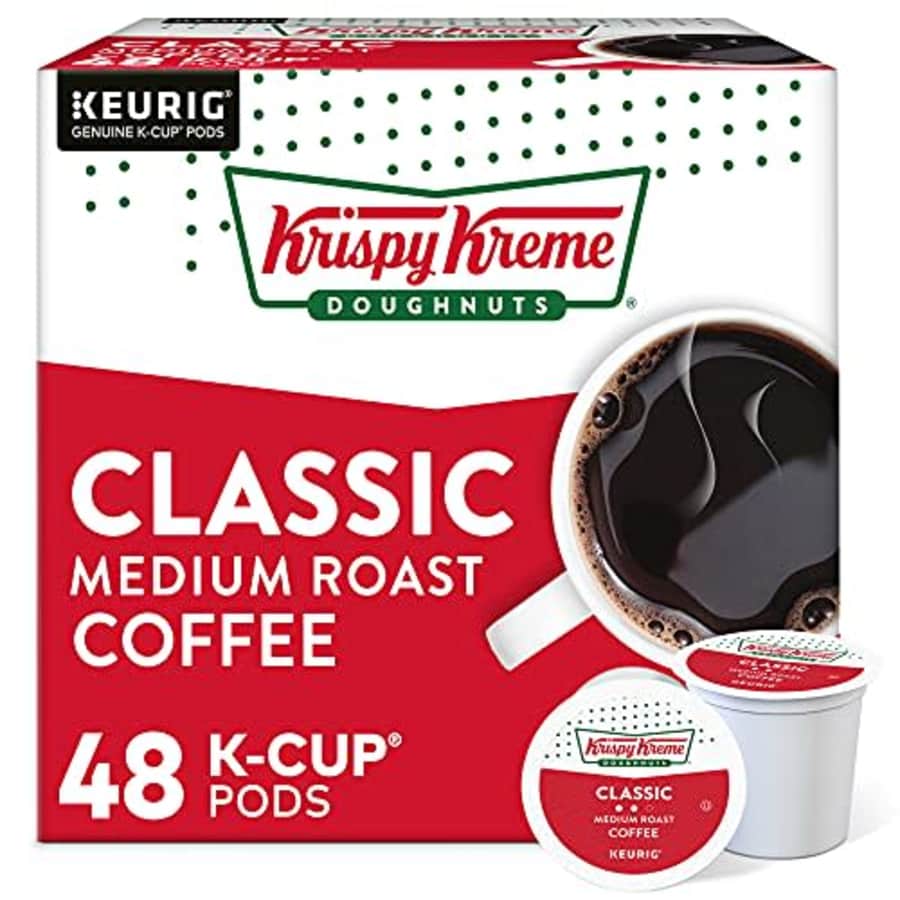 Krispy Kreme Doughnuts Classic, Keurig Single Serve K-Cup Pods, Medium Roast Coffee 48 Count for $21 Krispy Kreme Doughnuts Classic, Keurig Single Serve K-Cup Pods, Medium Roast Coffee 48 Count for $21