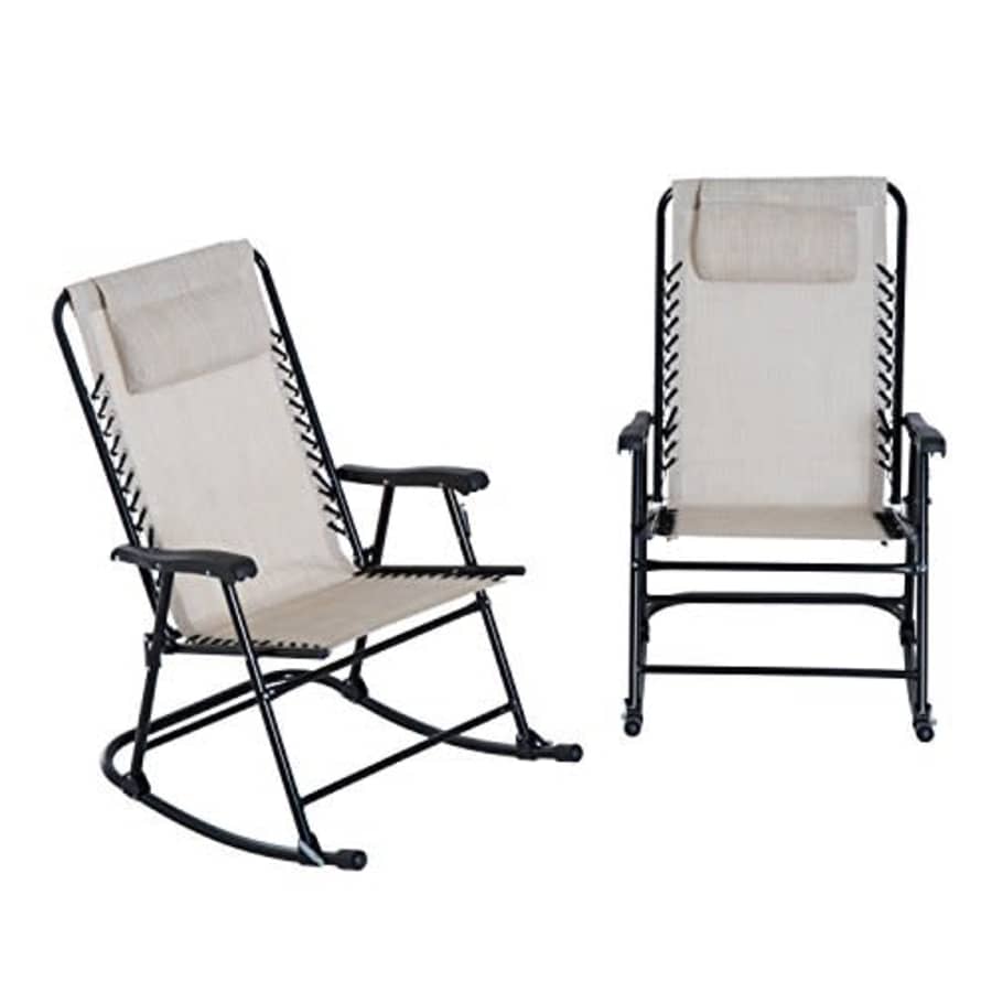Outsunny Mesh Outdoor Patio Folding Rocking Chair Set - Cream White for $140 Outsunny Mesh Outdoor Patio Folding Rocking Chair Set - Cream White for $140