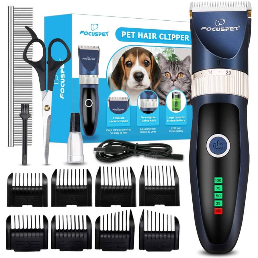 Focuspet Professional Cordless Dog Grooming Clipper Set for $15