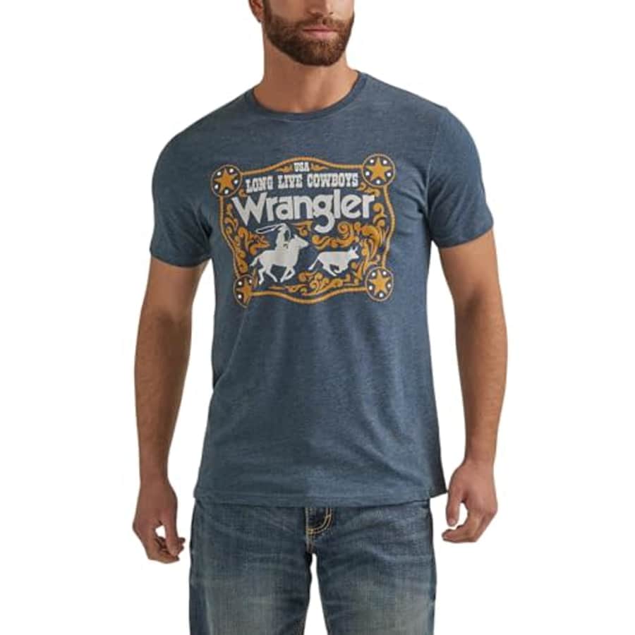 Wrangler Men's Western Crew Neck Short Sleeve Tee Shirt, Midnight Navy Heather for $14