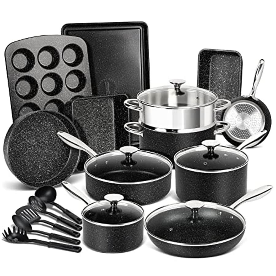 MICHELANGELO Pots and Pans Set, Nonstick 22PCS Cookware Sets with 100% PFOA Free Granite Interior, for $199