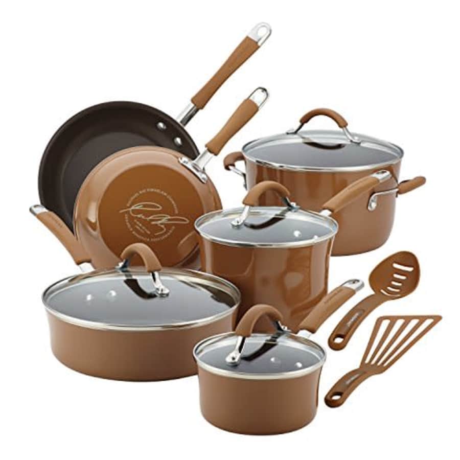Rachael Ray Cucina Nonstick Cookware Pots and Pans Set, 12 Piece, Mushroom Brown for $160 Rachael Ray Cucina Nonstick Cookware Pots and Pans Set, 12 Piece, Mushroom Brown for $160