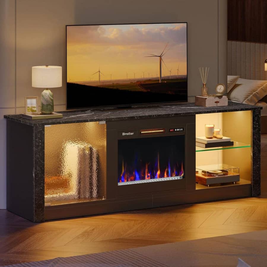 Bestier 63" Freestanding Electric Fireplace TV Stand for $198