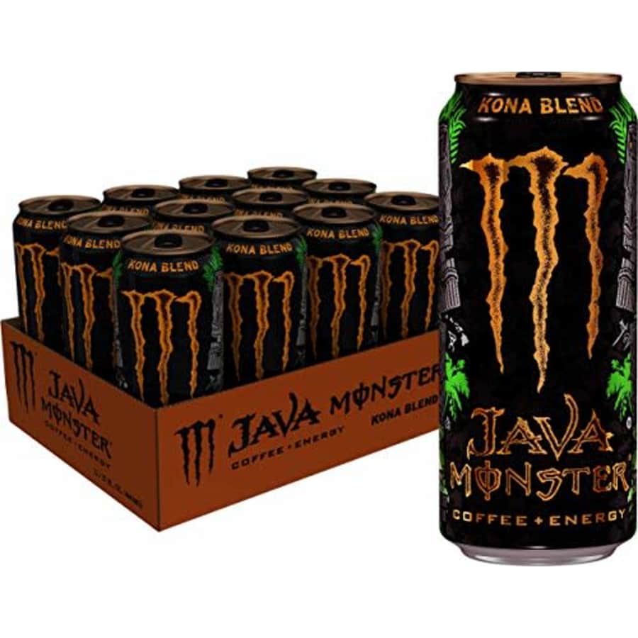 Monster Energy Java Monster Kona Blend, Coffee + Energy Drink, 15 Ounce (Pack of 12) for $26 Monster Energy Java Monster Kona Blend, Coffee + Energy Drink, 15 Ounce (Pack of 12) for $26