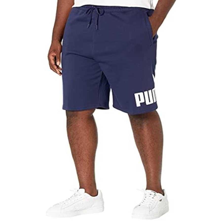 PUMA Men's Big & Tall Essentials Big Logo Fleece 10" Shorts BT, Peacoat/White, LT for $23