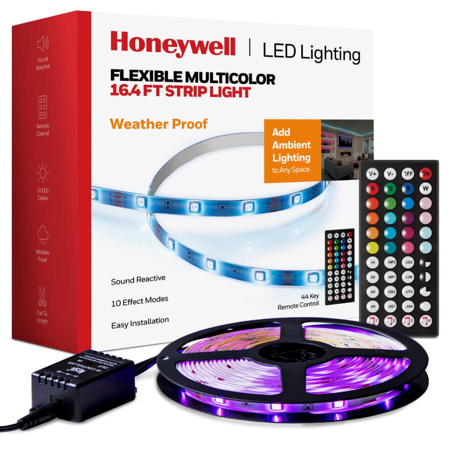 Honeywell 16.4-Foot Weatherproof RGB LED Sound-Reactive Tape Strip Light for $10