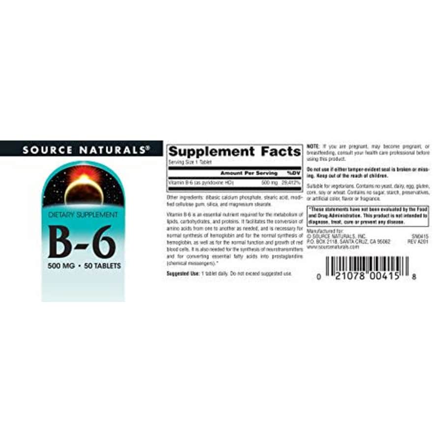Source Naturals Vitamin B-6, 500 mg Immune System Support - 50 Tablets for $8 Source Naturals Vitamin B-6, 500 mg Immune System Support - 50 Tablets for $8