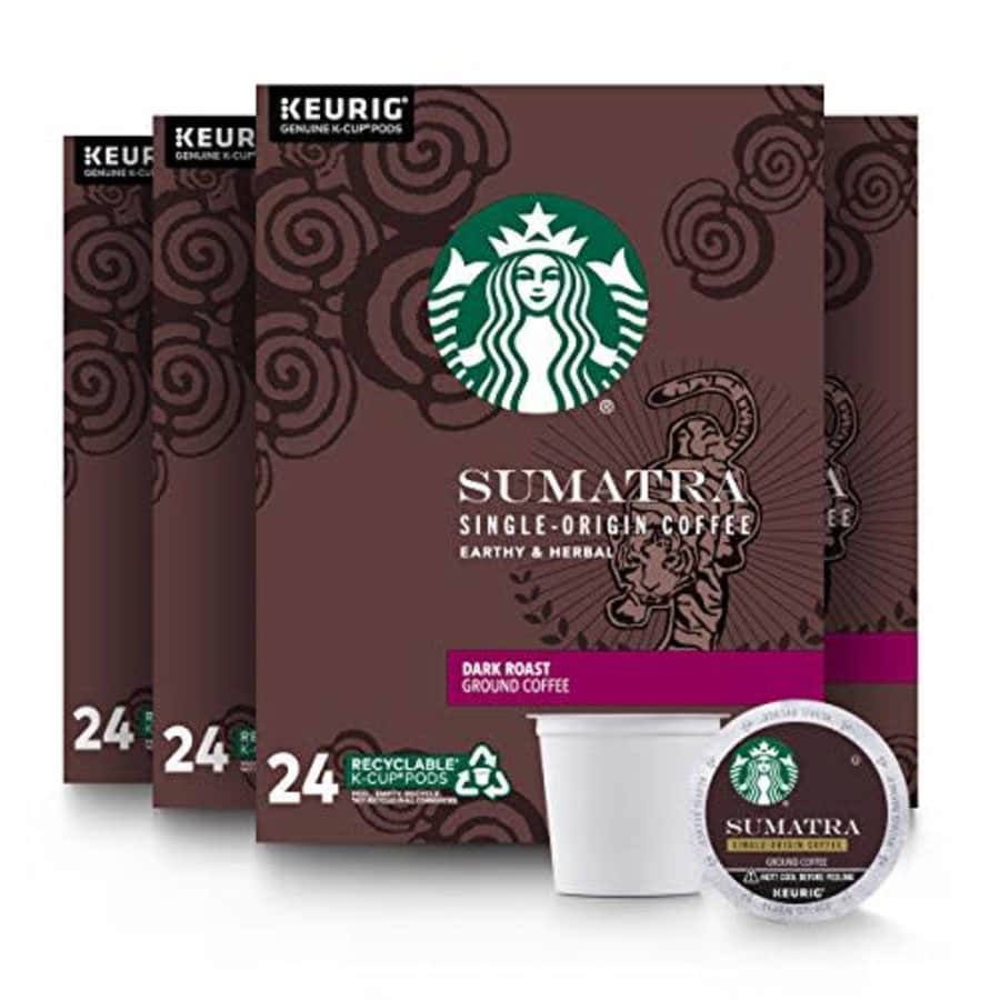 Starbucks Dark Roast K-Cup Coffee Pods Sumatra for Keurig Brewers 4 boxes (96 pods total) for $55 Starbucks Dark Roast K-Cup Coffee Pods Sumatra for Keurig Brewers 4 boxes (96 pods total) for $55
