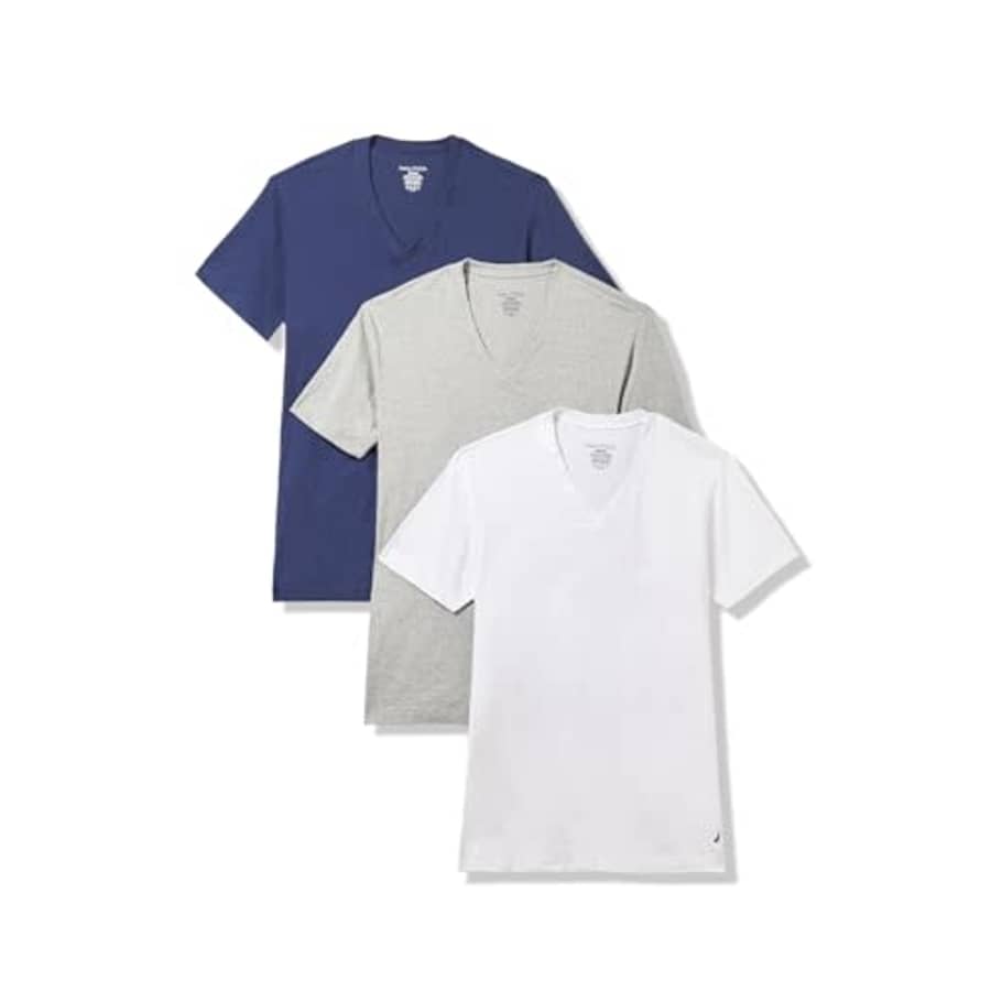 Nautica Men's 3-Pack Cotton Stretch V-Neck T-Shirt, White/Peacoat/Heather Grey for $19