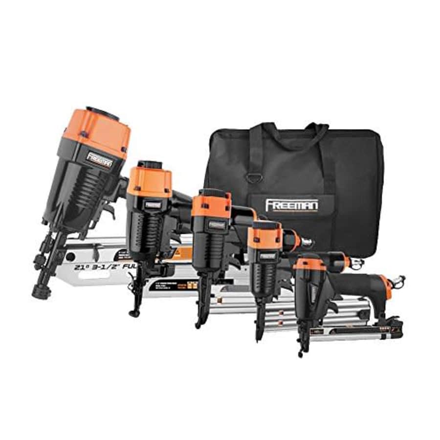 Freeman P5FRFNFWSCB Pneumatic Framing and Finishing Nailers and Staplers Combo Kit with Canvas Bag for $355 Freeman P5FRFNFWSCB Pneumatic Framing and Finishing Nailers and Staplers Combo Kit with Canvas Bag for $355