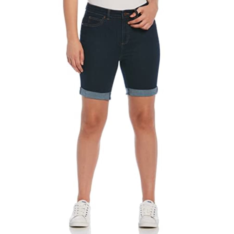 Rafaella Women's High Rise Rolled Cuff Bermuda Shorts, Dark Indigo Wash, 10 for $20
