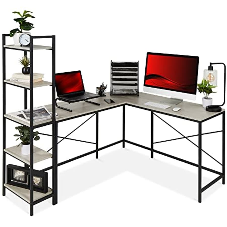 Best Choice Products L-Shaped Corner Computer Desk, Large Study Workstation Furniture for $90