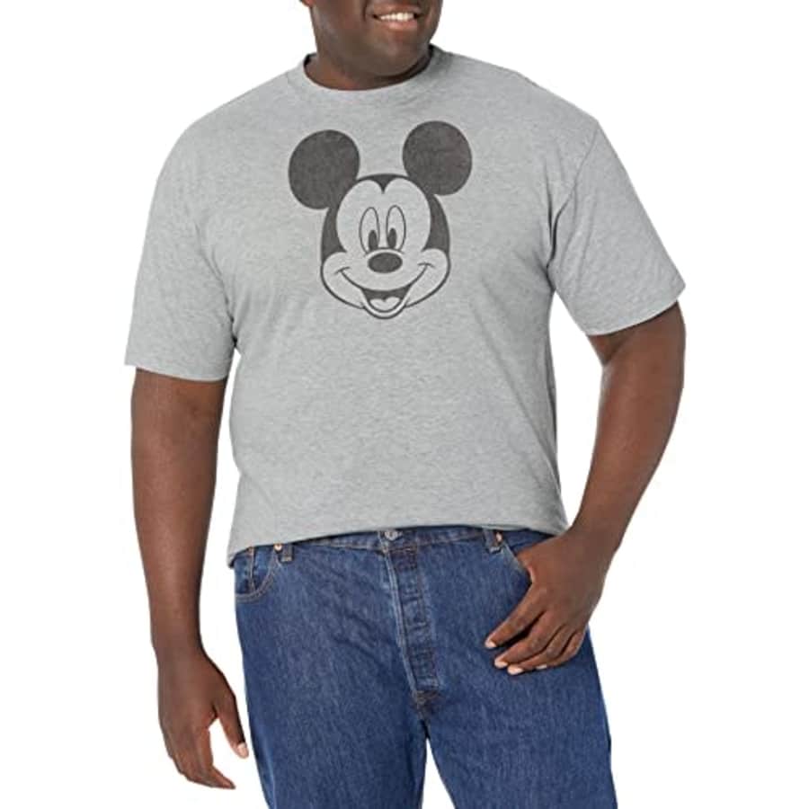 Disney Big & Tall Classic Mickey Face Men's Tops Short Sleeve Tee Shirt, Athletic Heather, 4X-Large for $7