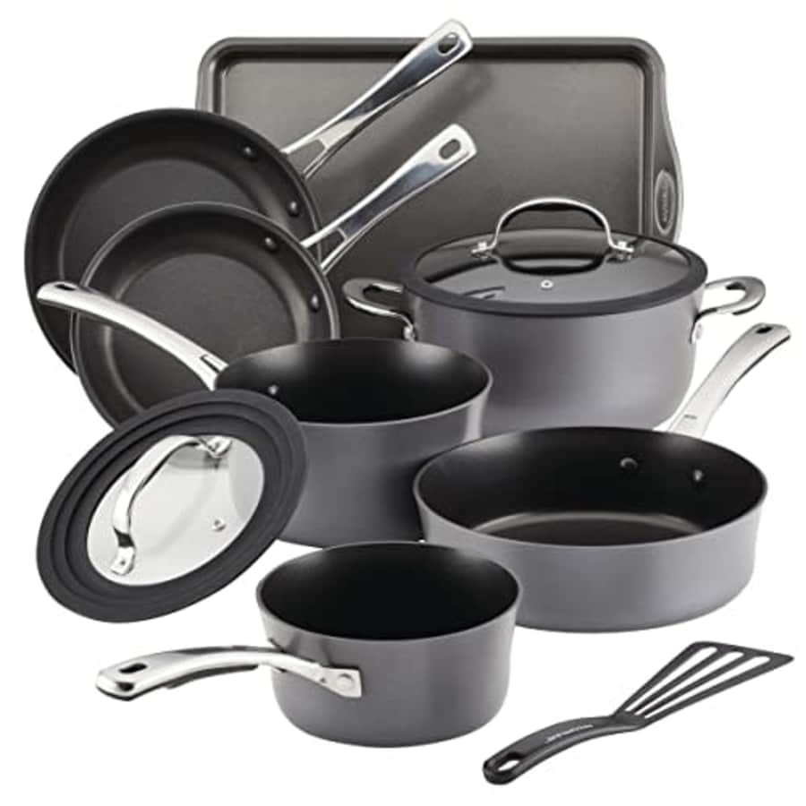 Rachael Ray Cook + Create Hard Anodized Nonstick Cookware/Pots and Pan Set, 10 Piece - Black for $130 Rachael Ray Cook + Create Hard Anodized Nonstick Cookware/Pots and Pan Set, 10 Piece - Black for $130