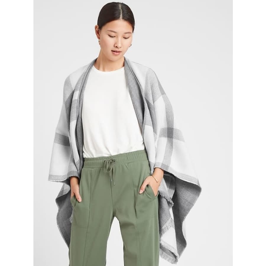 Banana Republic Factory Women's Reversible Grey Plaid Poncho for $8 in cart Banana Republic Factory Women's Reversible Grey Plaid Poncho for $8 in cart