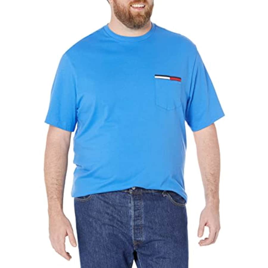 Tommy Hilfiger Men's Essential Short Sleeve Crewneck Flag Pocket T-Shirt, Blue Blitz, XL for $24