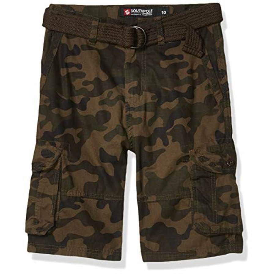 Southpole - Kids Boys' Big Belted Ripstop Basic Cargo Shorts, Woodland Camo, 16 for $13 Southpole - Kids Boys' Big Belted Ripstop Basic Cargo Shorts, Woodland Camo, 16 for $13