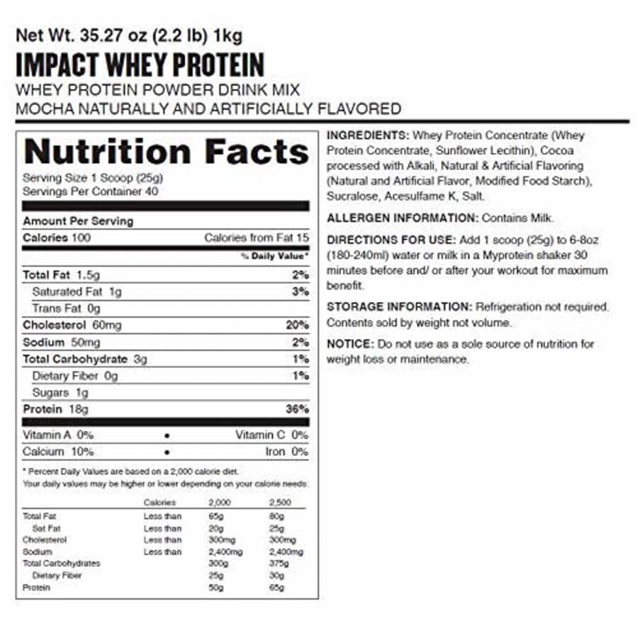 Myprotein Impact Whey Protein Powder, Mocha, 2.2 Lb (40 Servings) for $39
