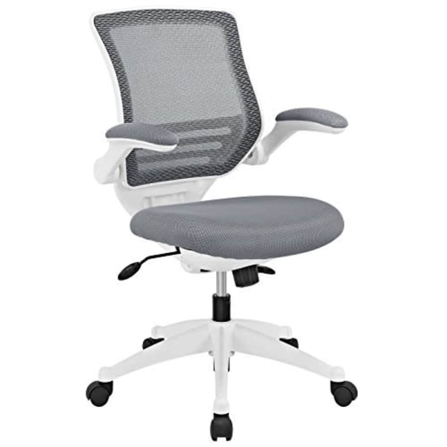 Modway Edge Mesh Office Chair with White Base and Flip-Up Arms in Gray - Perfect For Computer Desks for $67