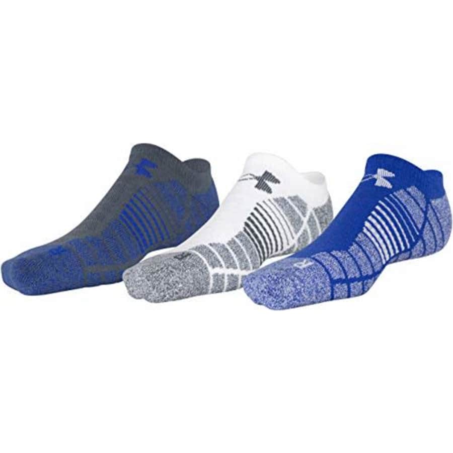 Under Armour Adult Elevated Performance No Show Socks, 3-Pairs, Royal Assorted, Large for $33