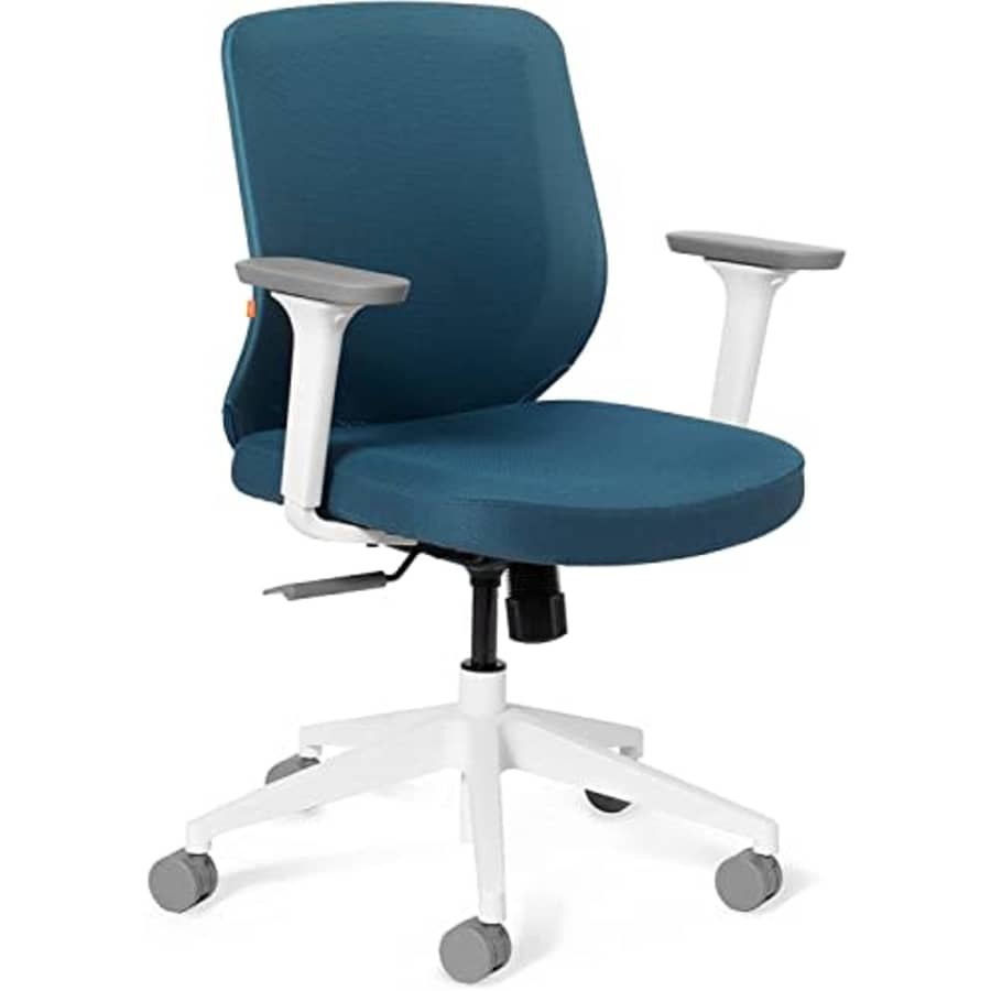 Poppin Mid Back Max Task Chair - Slate Blue Cushions + White Frame, Curvy Mesh Backrest, Adjustable for $160