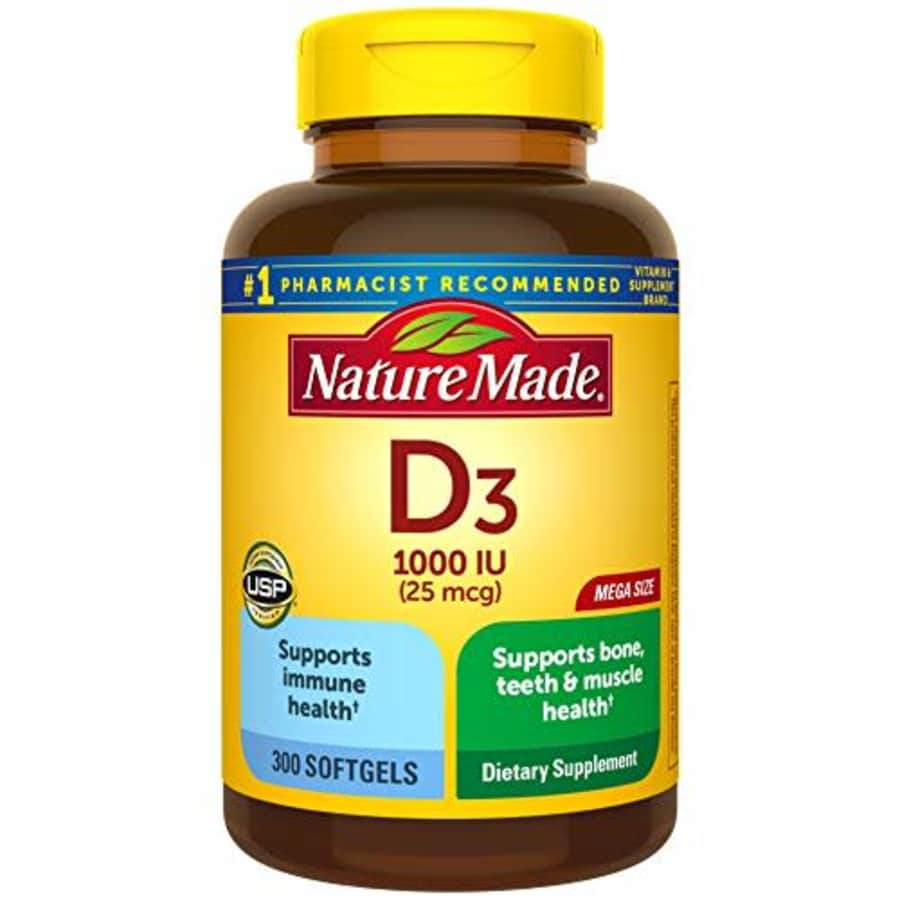 Nature Made Vitamin D3 1000 IU (25 mcg) Softgels, 300 Count for Bone Health (Packaging May Vary) for $16 Nature Made Vitamin D3 1000 IU (25 mcg) Softgels, 300 Count for Bone Health (Packaging May Vary) for $16