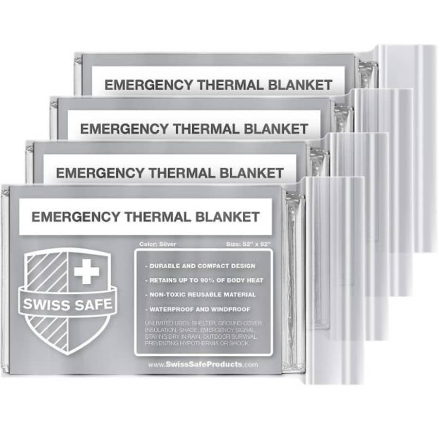 Swiss Safe Emergency Mylar Thermal Blanket 4-Pack + Bonus for $6