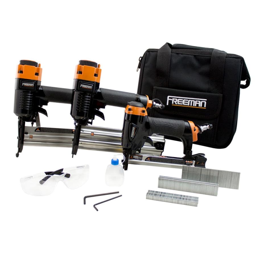 Freeman Pneumatic 20-Gauge and 18-Gauge Finishing Staplers and Nailer Combo Kit for $70 Freeman Pneumatic 20-Gauge and 18-Gauge Finishing Staplers and Nailer Combo Kit for $70