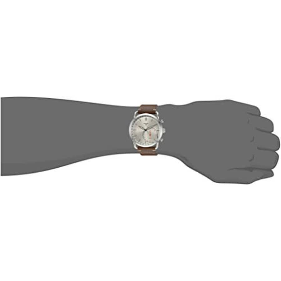Fossil Men's Commuter Stainless Steel and Leather Hybrid Smartwatch, Color: Silver, Brown (Model: for $115