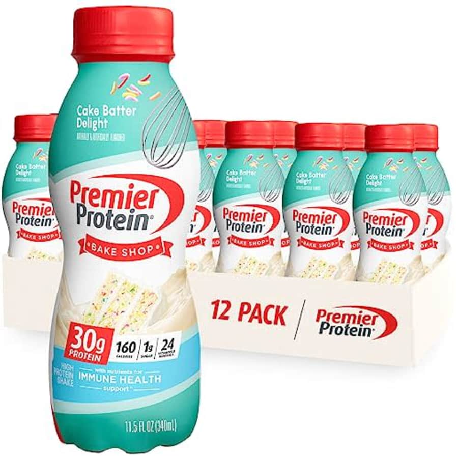 Premier Protein Shake, Cake Batter, 30g Protein, 1g Sugar, 24 Vitamins & Minerals, Nutrients to for $21