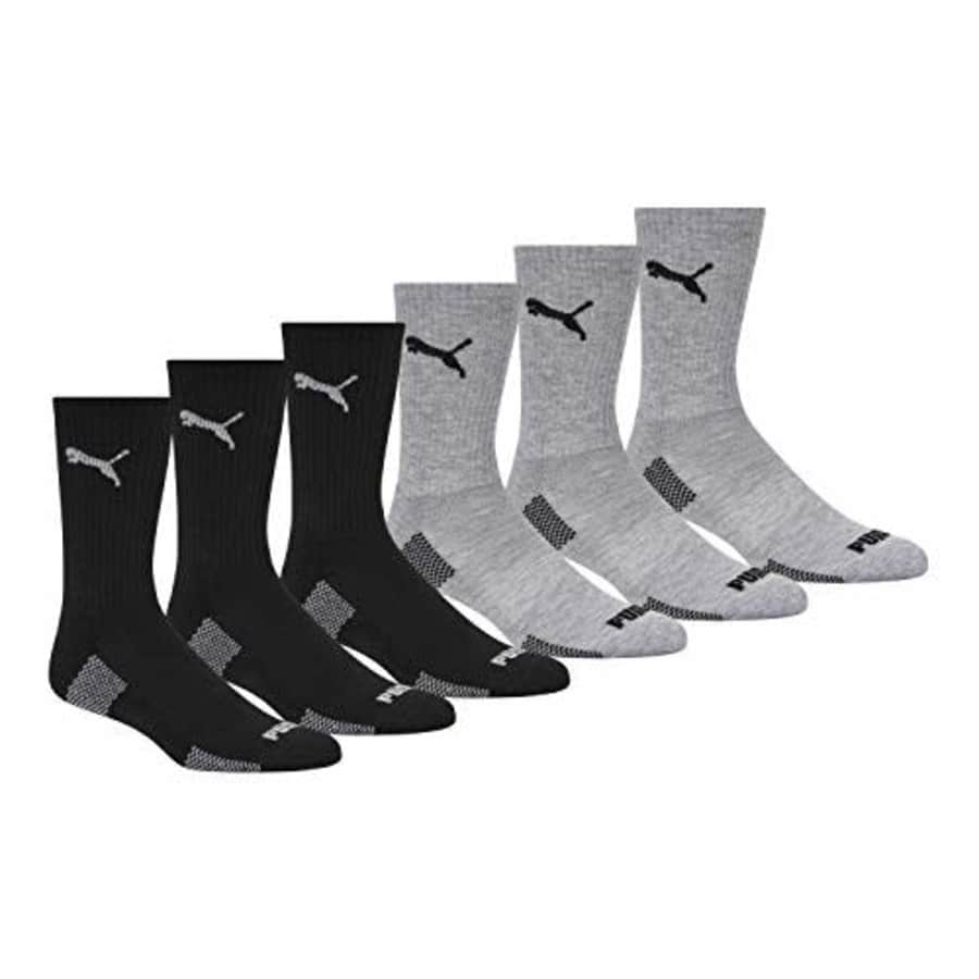 PUMA mens 6 Pack Crew running socks, Black/Grey, 10 1 US for $32