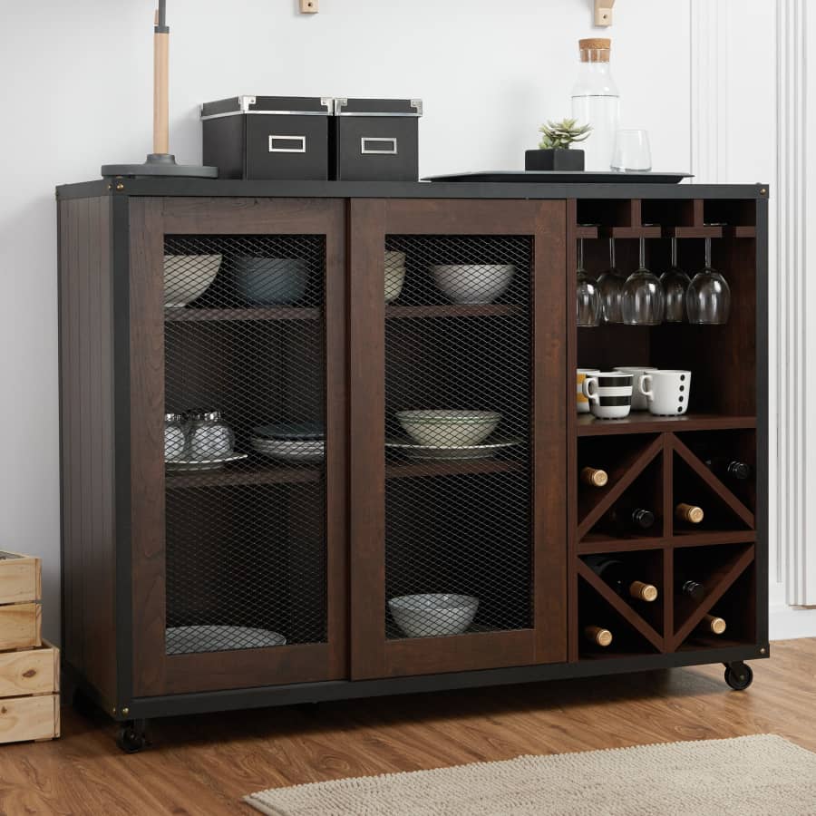 Furniture of America Winston Sliding Door Rolling Buffet for $267 Furniture of America Winston Sliding Door Rolling Buffet for $267