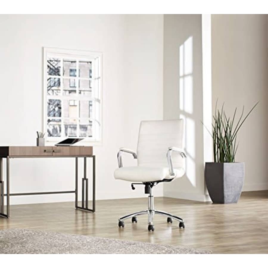 Realspace Modern Comfort Winsley Bonded Leather Mid-Back Managers Chair, White/silver for $170