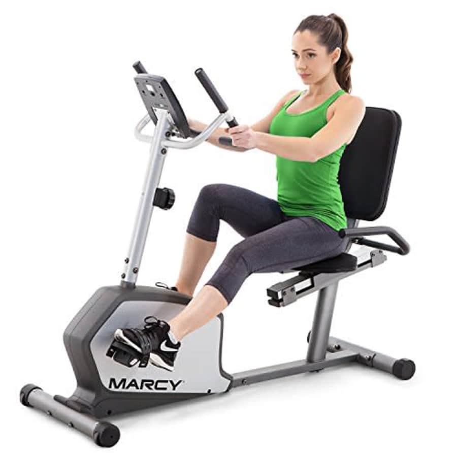 Marcy Recumbent Exercise Bike with Adjustable Seat and 8 Resistance Levels, 300 Pound Capacity for $240