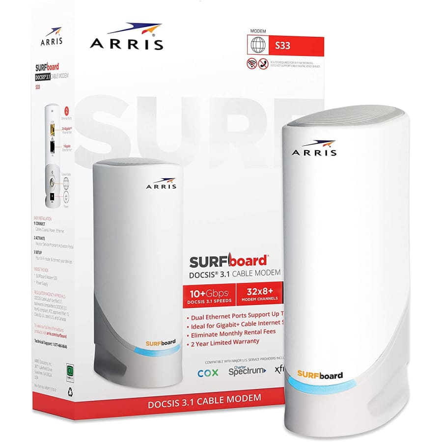 ARRIS Surfboard S33-RB DOCSIS 3.1 2.5Gbps Cable Modem - Xfinity, Spectrum, Cox & More (RENEWED) for $130