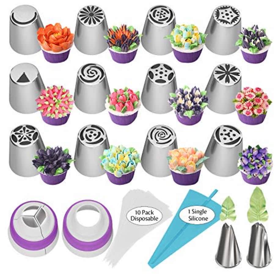 Ouddy Russian Piping Tips 27pcs Baking Supplies Set Cake Decorating Tips for Cupcake Cookies Birthday for $10 Ouddy Russian Piping Tips 27pcs Baking Supplies Set Cake Decorating Tips for Cupcake Cookies Birthday for $10