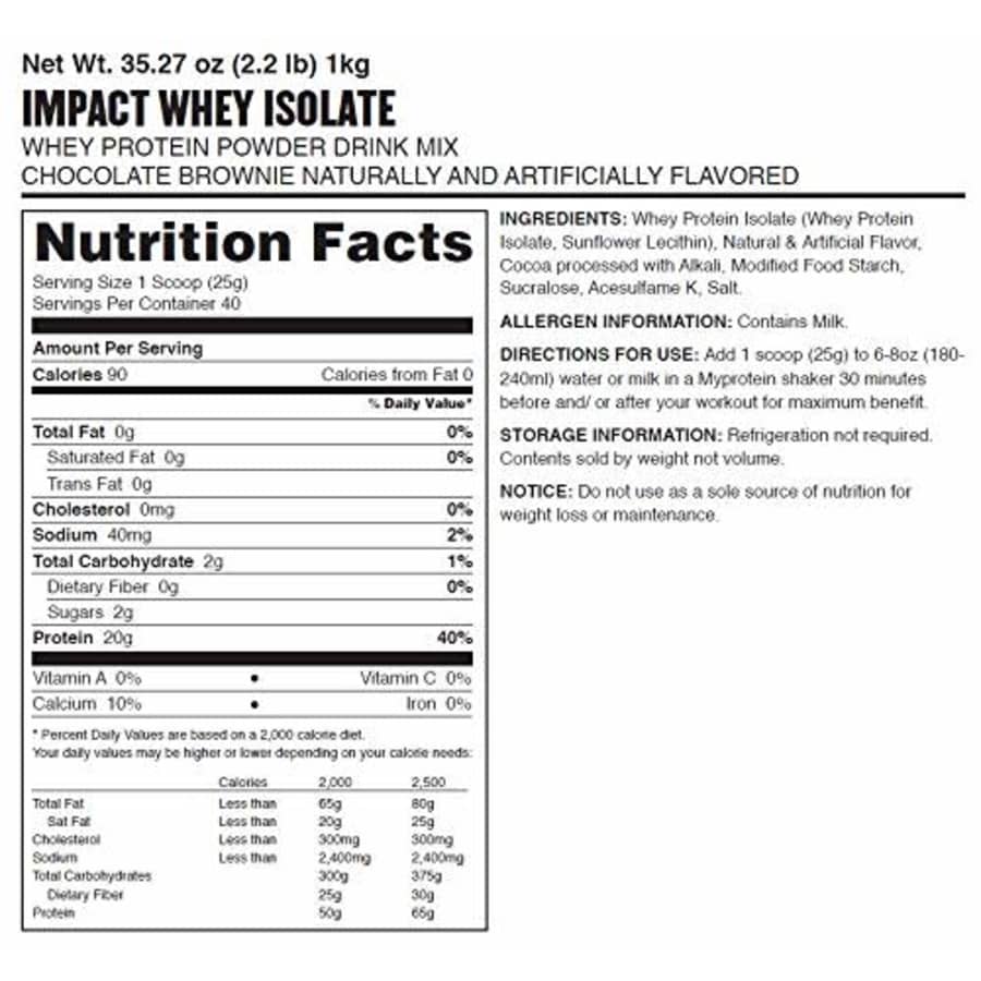 Myprotein Impact Whey Isolate Protein Powder, Chocolate Brownie, 2.2 Lb (40 Servings) for $50