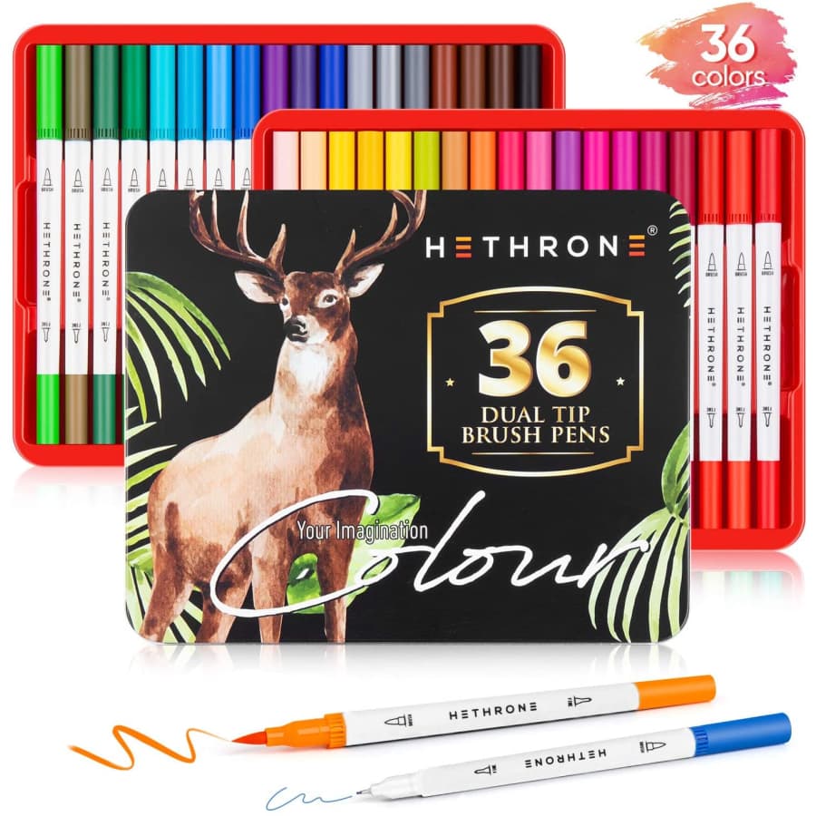 Hethrone 36-Piece Dual Brush Pen Art Markers Set for $12 Hethrone 36-Piece Dual Brush Pen Art Markers Set for $12