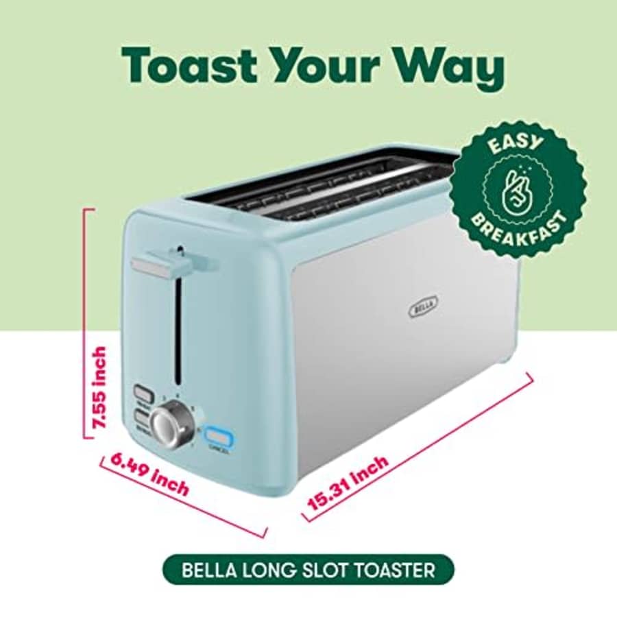 BELLA 4 Slice Toaster, Long Slot & Removable Crumb Tray - 7 Shading Options with Auto Shut Off, for $34