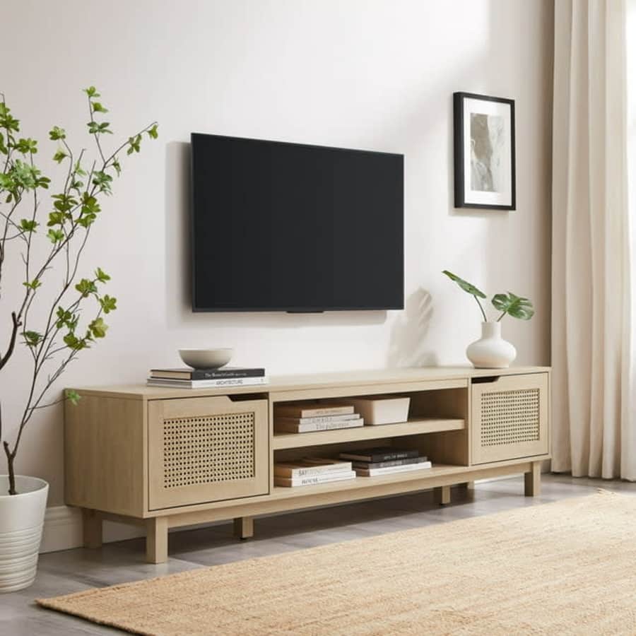 Walker Edison Boho 2-Door Rattan TV Stand for $158