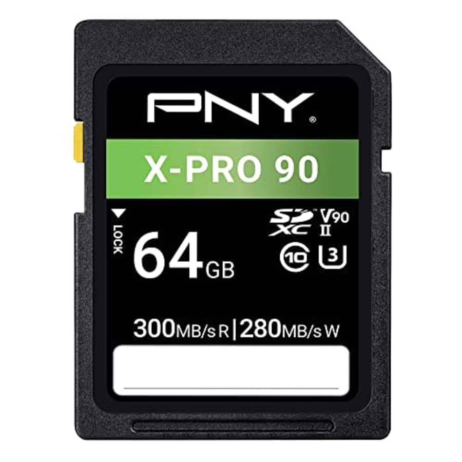 PNY 64GB X-PRO 90 Class 10 U3 V90 UHS-II SDXC Flash Memory Card - 300MB/s, Class 10, U3, V90, 8K for $60 PNY 64GB X-PRO 90 Class 10 U3 V90 UHS-II SDXC Flash Memory Card - 300MB/s, Class 10, U3, V90, 8K for $60