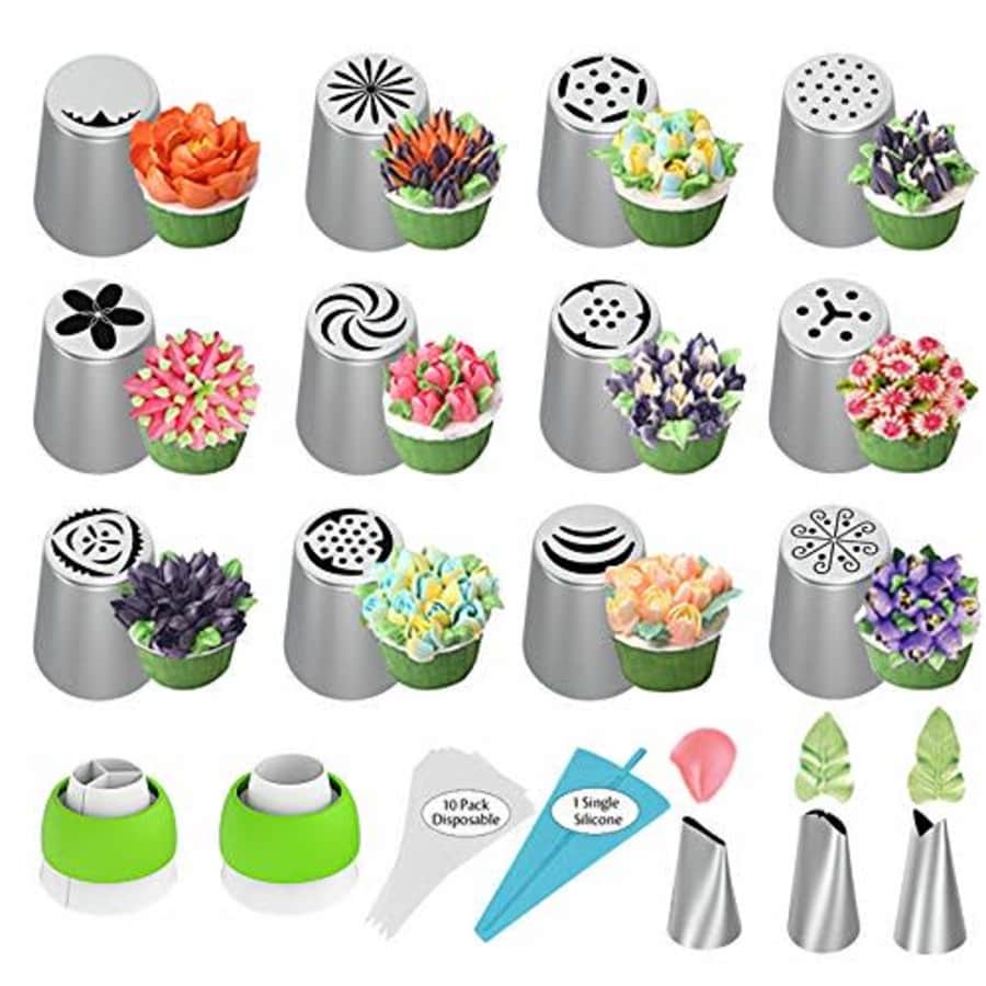 Ouddy Russian Piping Tips, Cake Decorating Supplies, 28Pcs Cake Decorating Tips Baking Supplies Set Icing for $6 Ouddy Russian Piping Tips, Cake Decorating Supplies, 28Pcs Cake Decorating Tips Baking Supplies Set Icing for $6