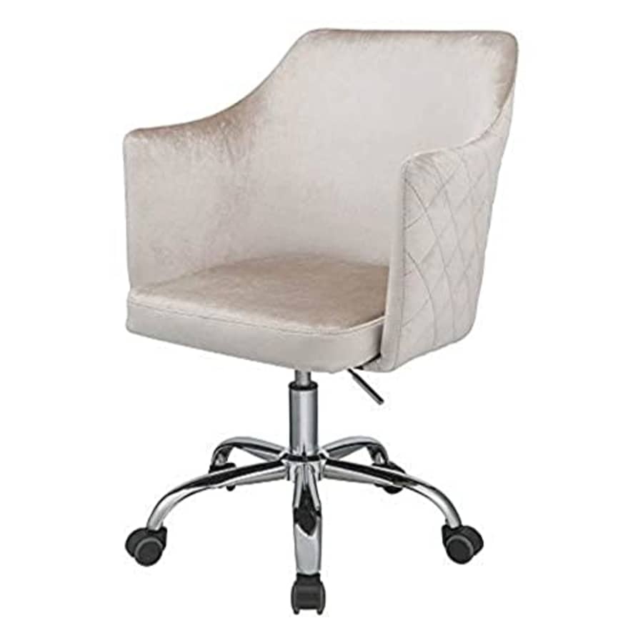 Acme Furniture Acme Cosgair Tufted Velvet Swivel Office Chair in Champagne and Chrome for $112