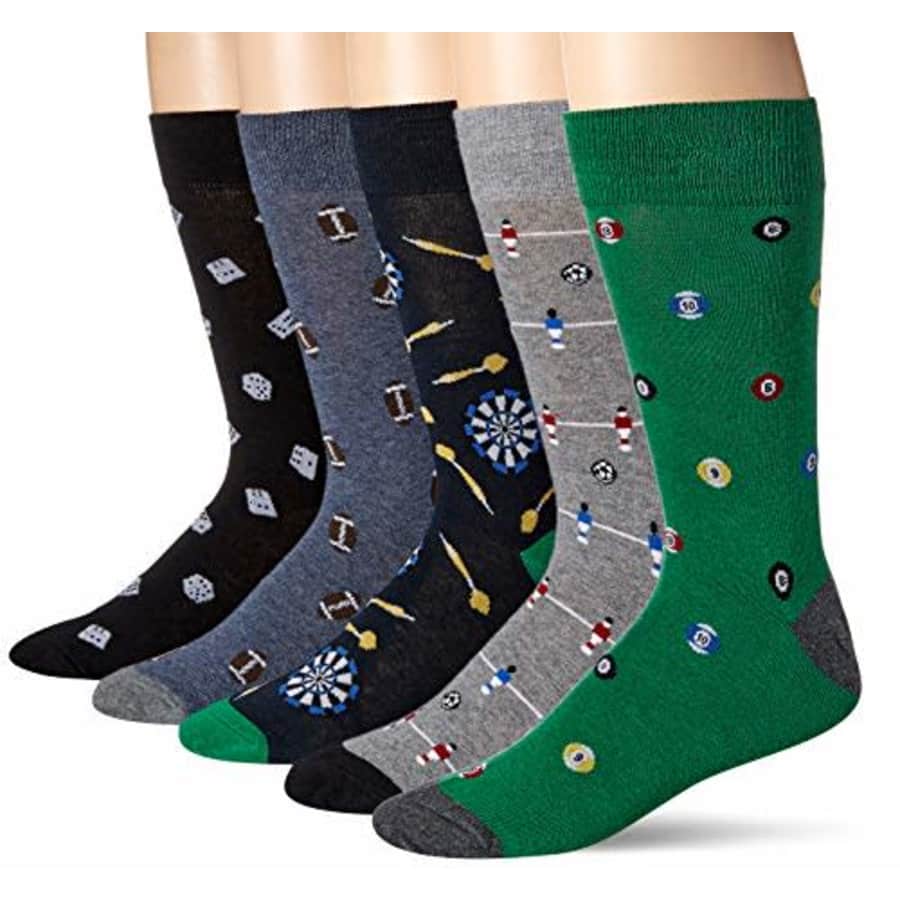 Amazon Brand - Goodthreads Men's 5-Pack Patterned Socks, Games, One Size for $19