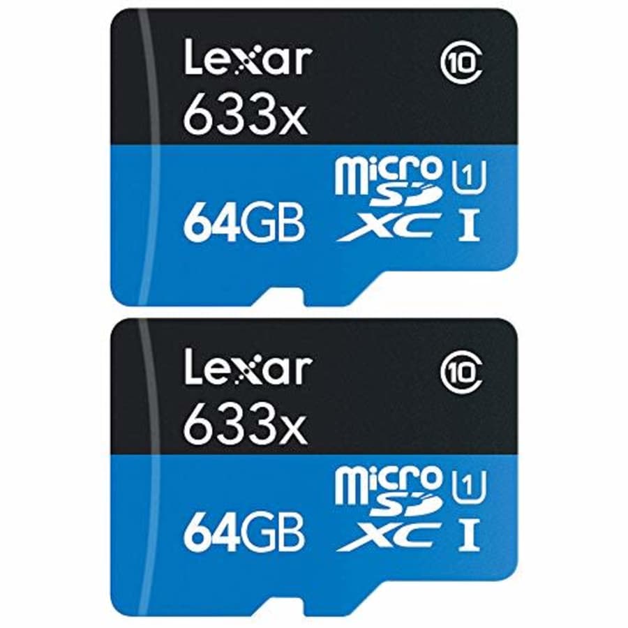 Lexar LSDMI64GBBNL633A High-Performance 633x microSDHC/microSDXC UHS-I 64gb Memory Card 2 Pack for $21