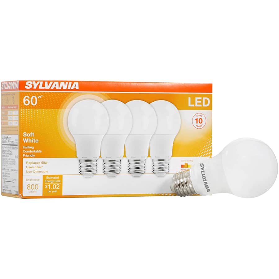 Sylvania 60W LED A19 Light Bulb 4-Pack for $10